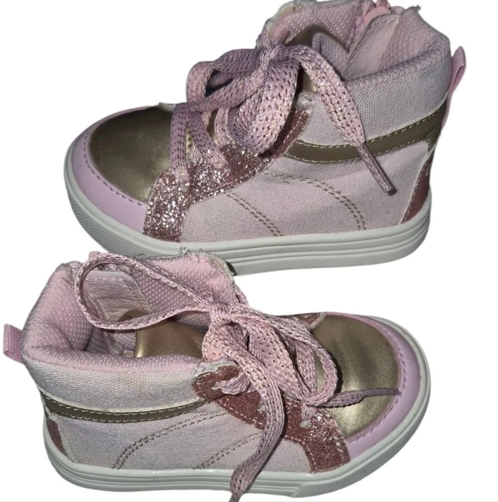 Stylish Pink and Gold Kids High-Top Sneakers